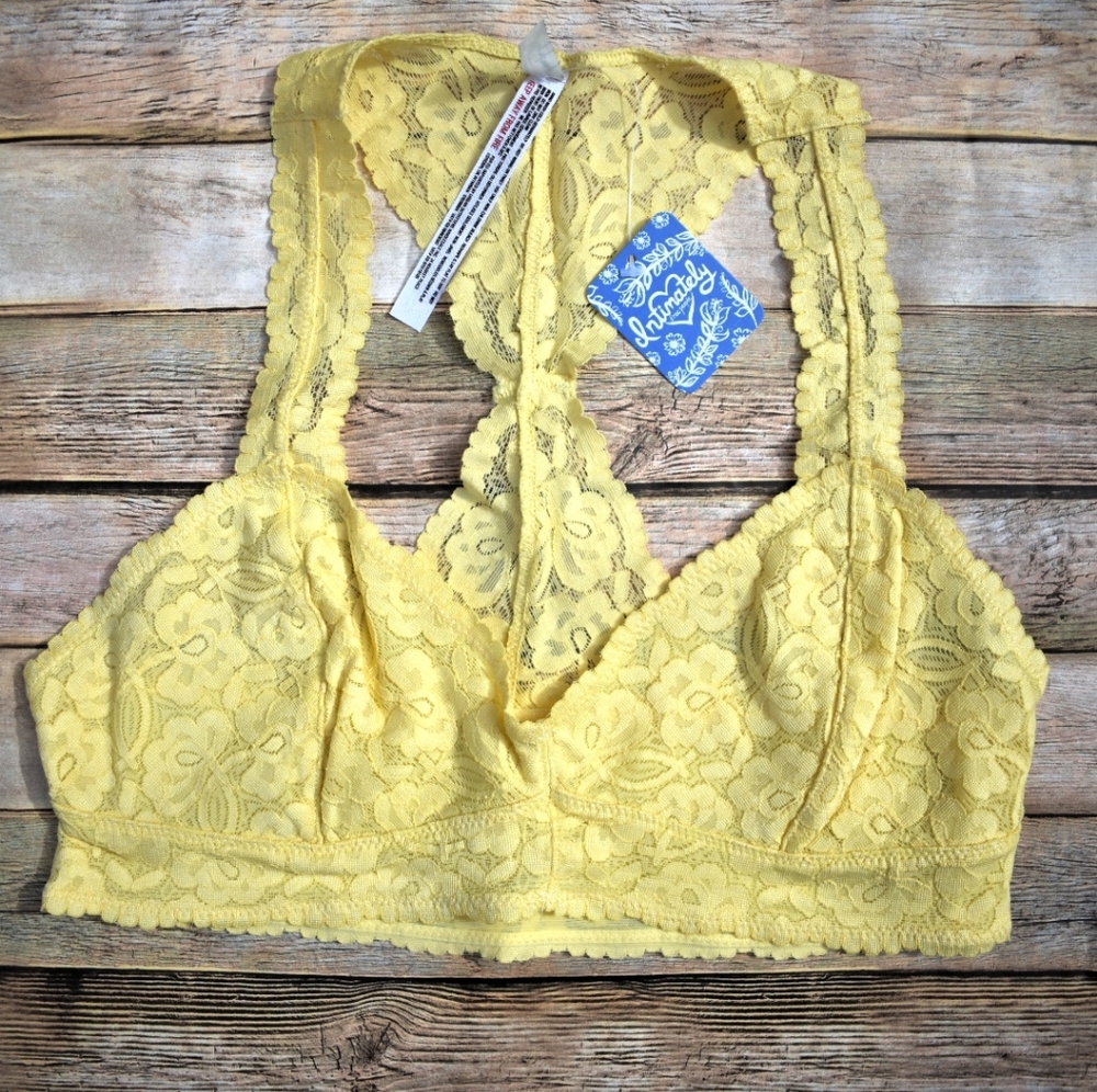 Free People Galloon Floral Lace Racerback Bralette Yellow Combo